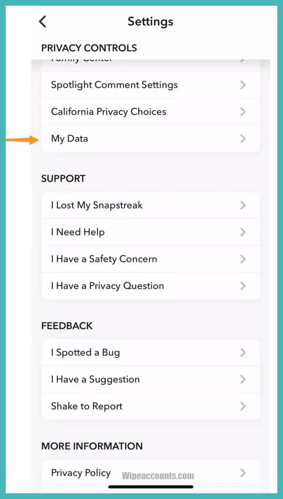 Scroll down to “Privacy Controls” and tap “My Data.”