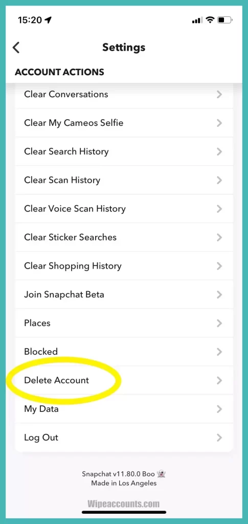 Scroll down and tap “Delete Account.”