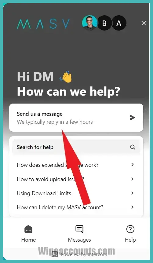 Image of how to send message on Masv account